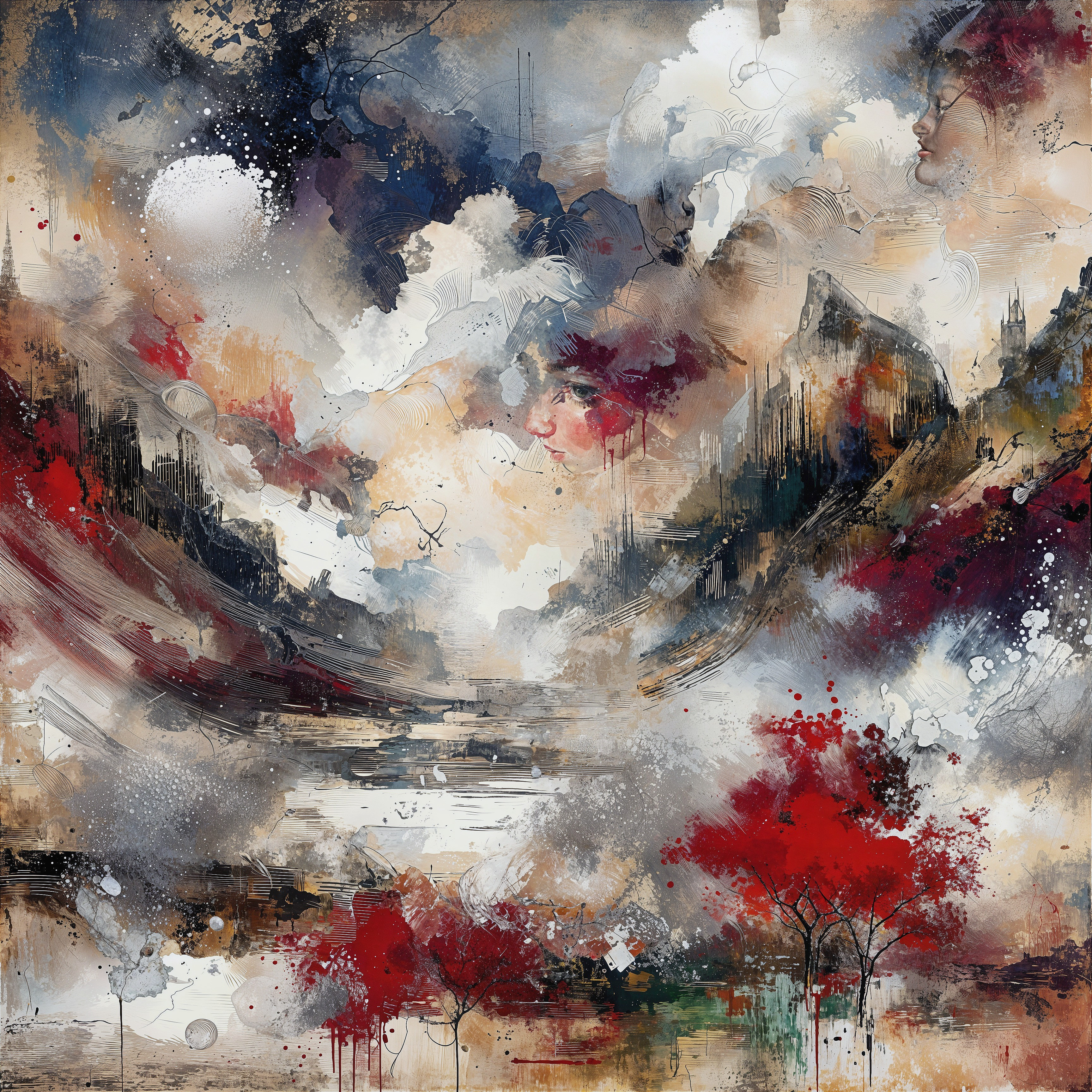 Abstract Landscape with Swirling Clouds and Peaks