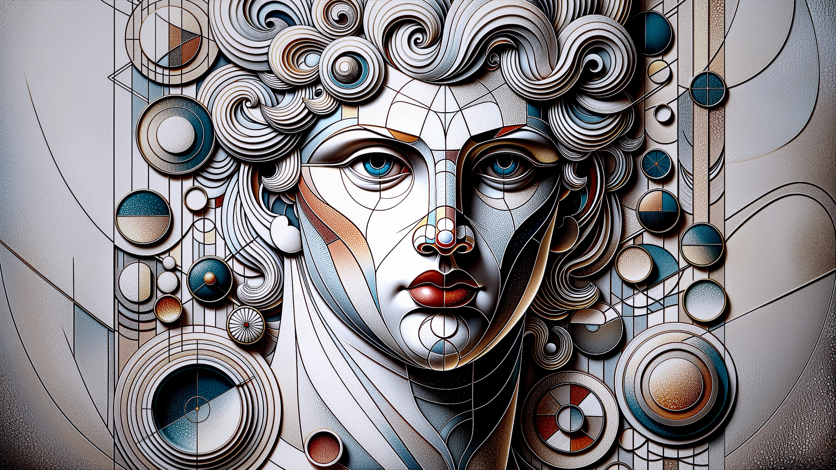 Stylized Human Face with Geometric Shapes and Colors
