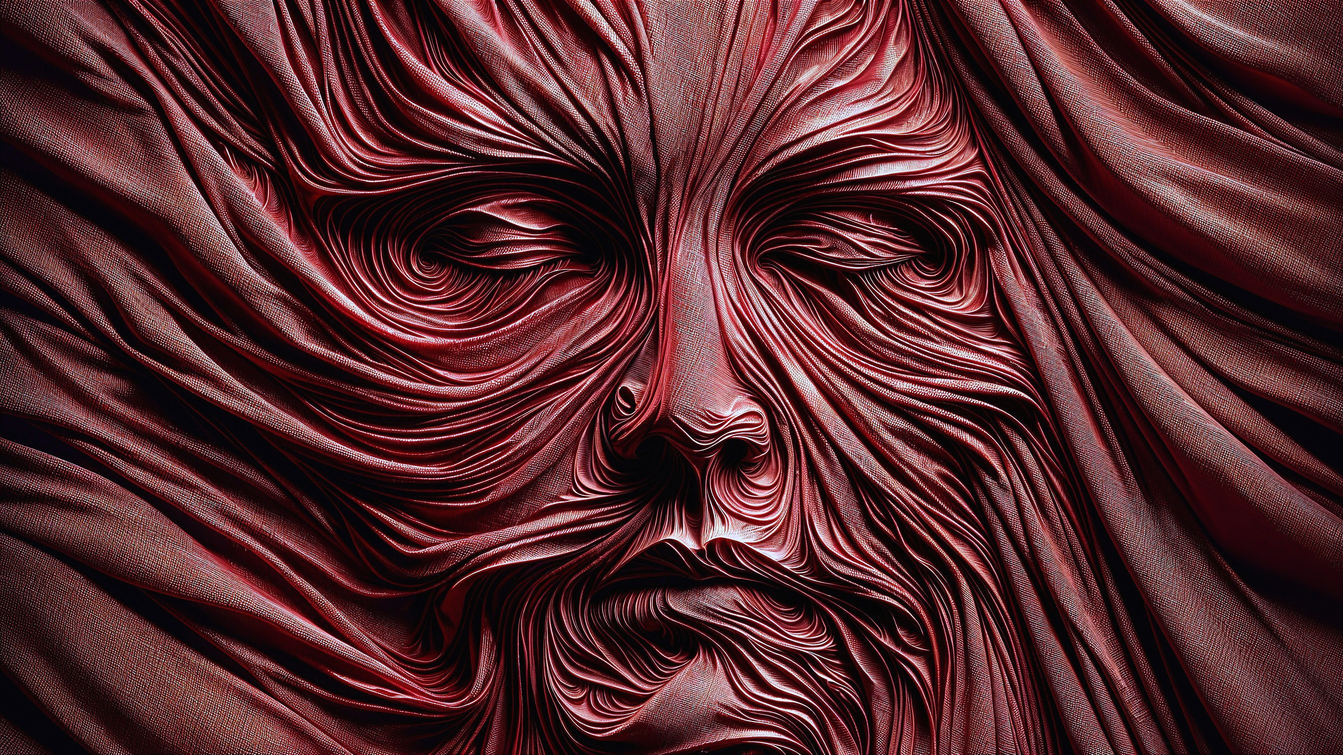 Abstract Human Face in Deep Red Textured Layers