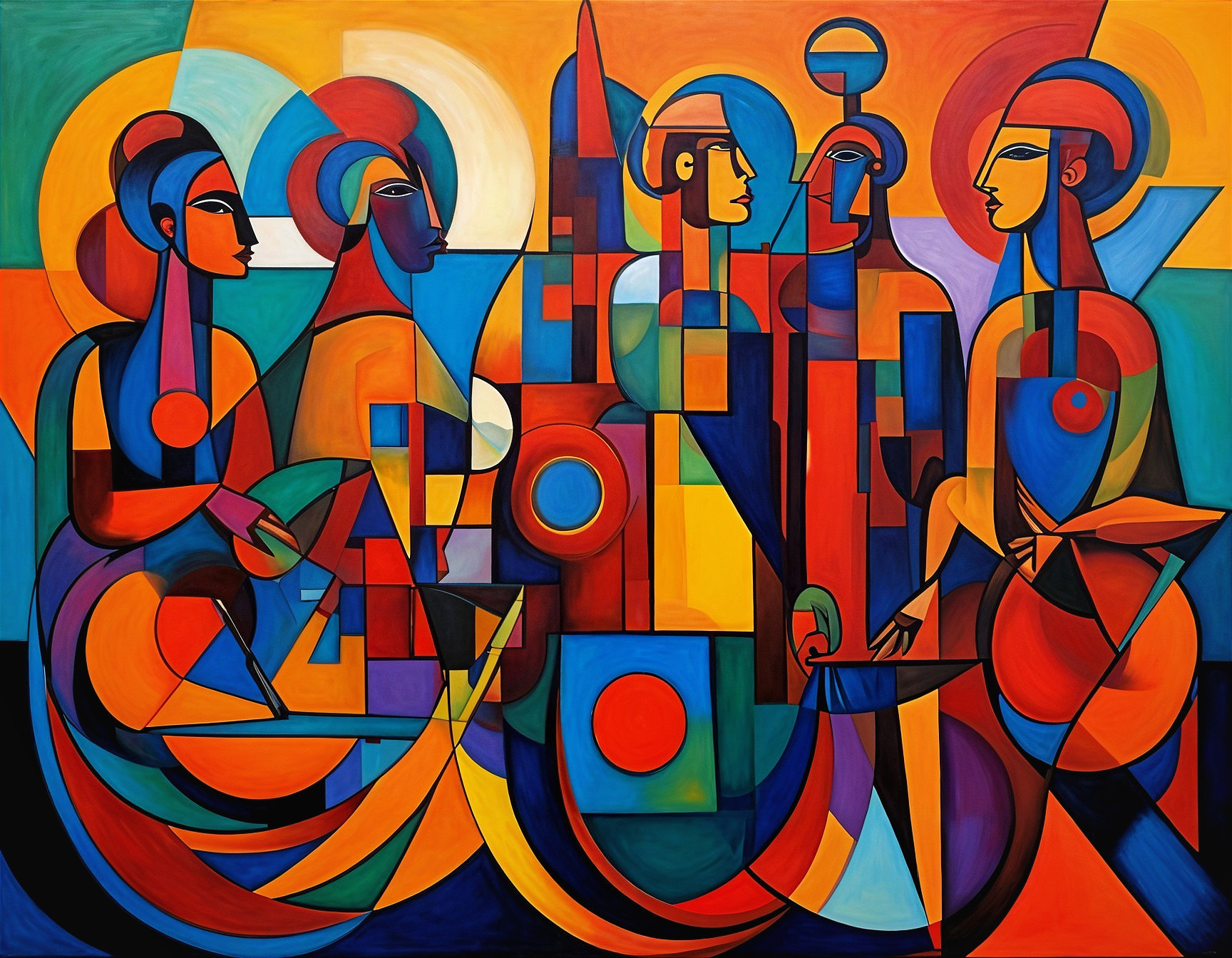 Abstract Figures in Bold Colors and Geometric Shapes