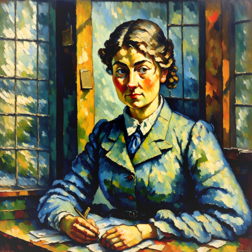 Young Woman Writing in Colorful Light and Texture