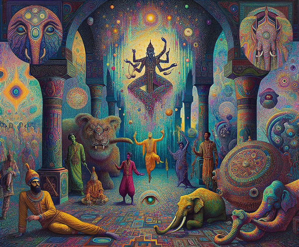 Surreal Scene of a Mystical Gathering with Deity