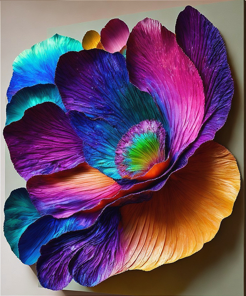 Three-Dimensional Floral Artwork in Vibrant Colors