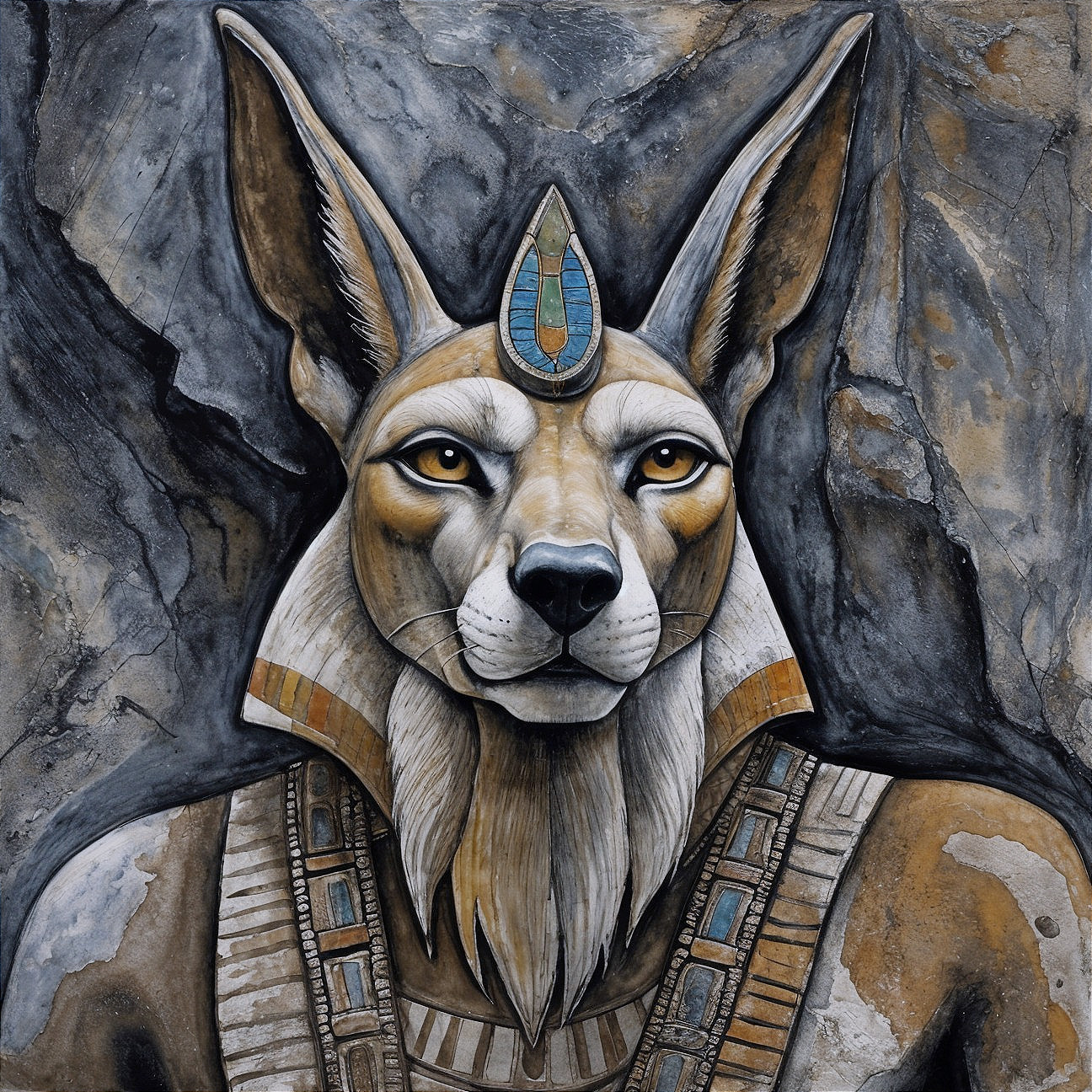 Anthropomorphic Fox Figure with Regal Headdress and Jewelry