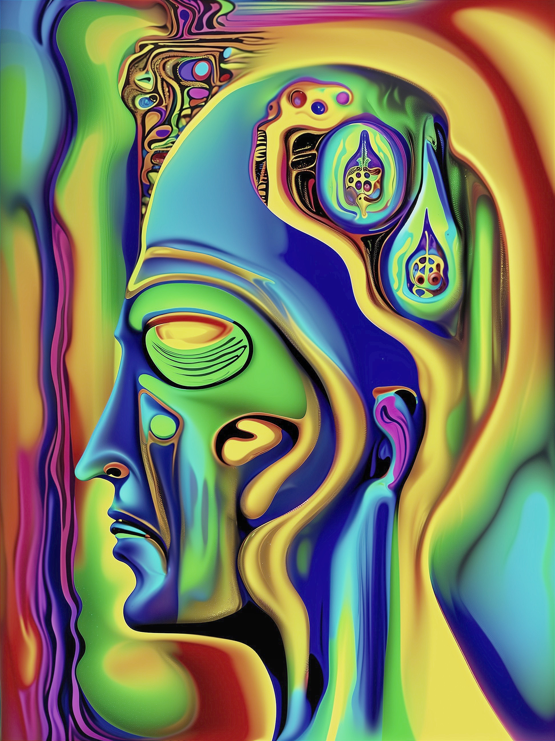 Vibrant Abstract Portrait with Swirling Colors and Patterns