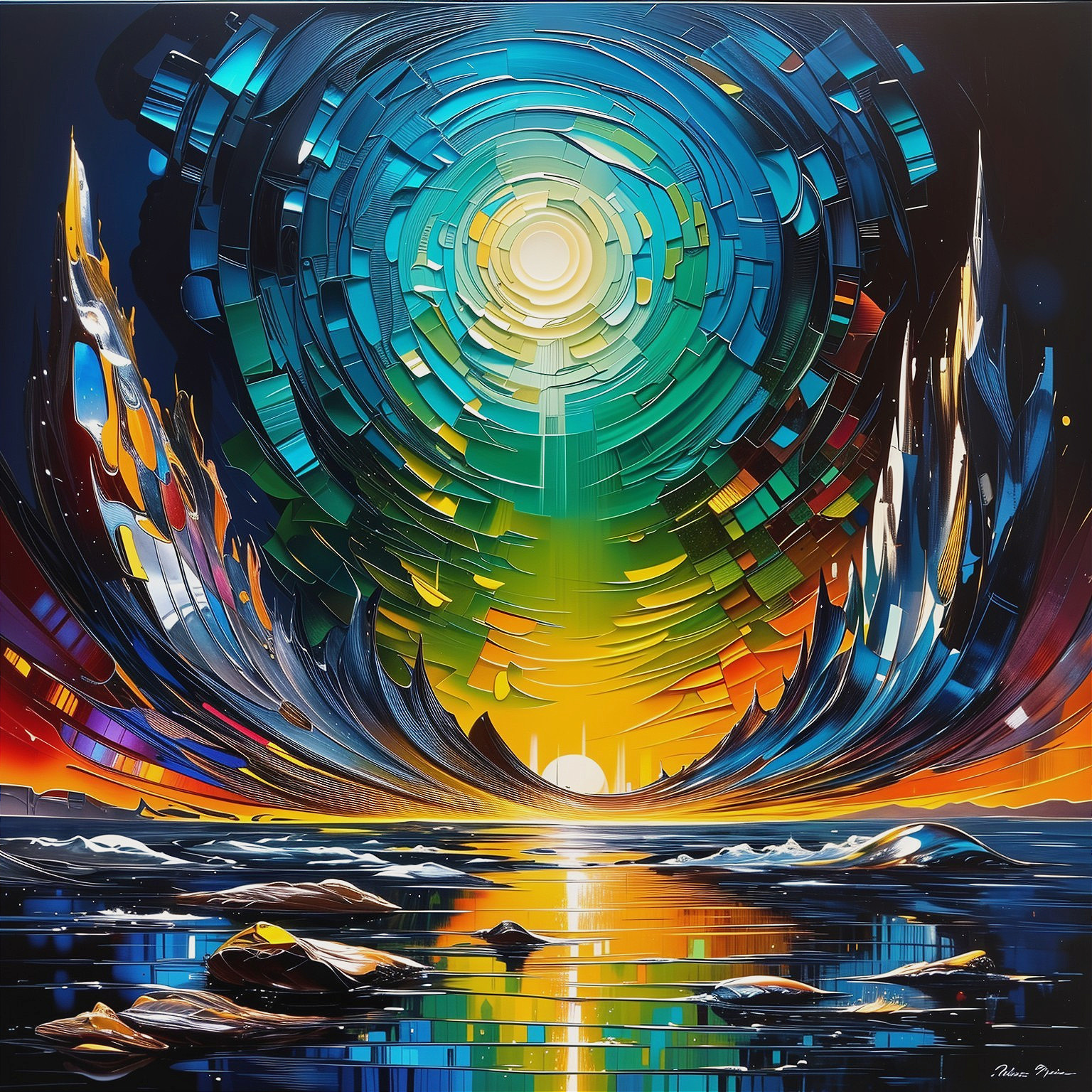 Abstract Landscape with Vibrant Colors and Sunlight