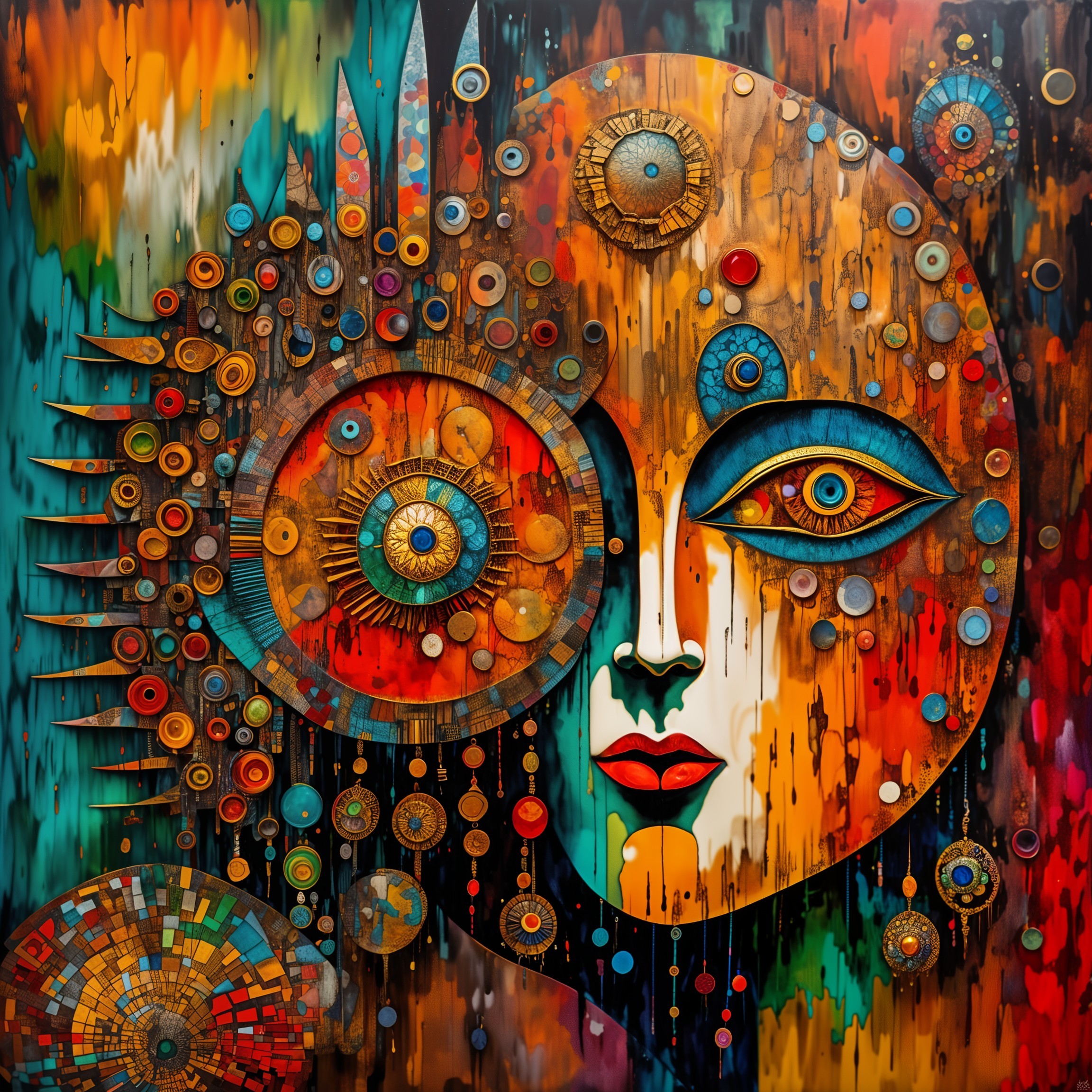 Vibrant Abstract Portrait with Bold Colors and Patterns