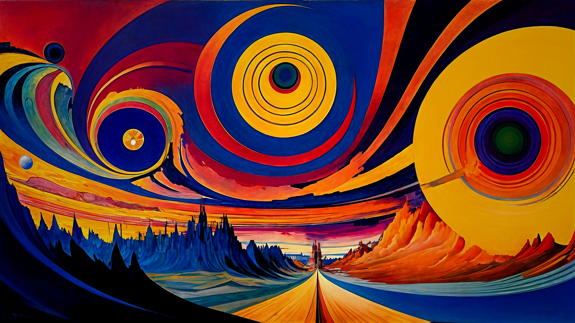 Abstract Landscape with Swirling Patterns and Colors