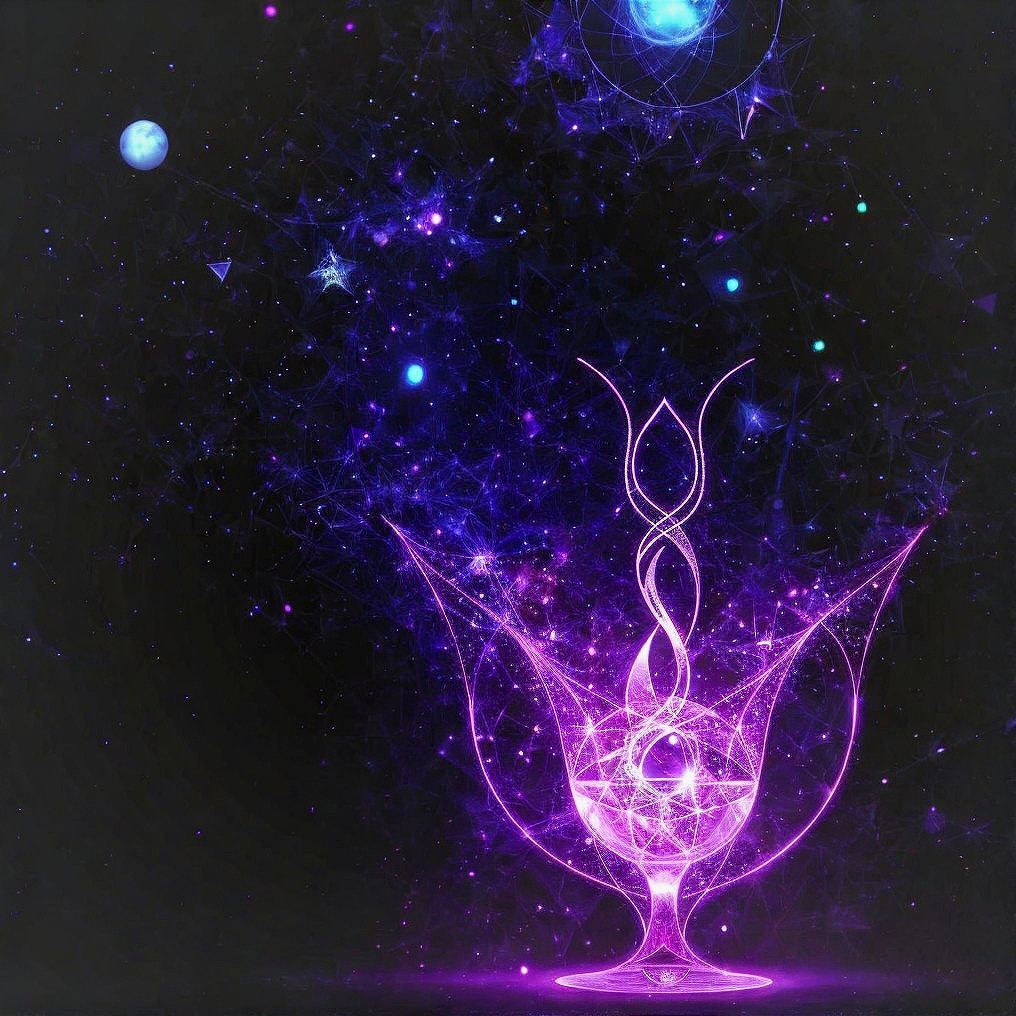 Glowing Purple Floral Design in a Chalice with Stars
