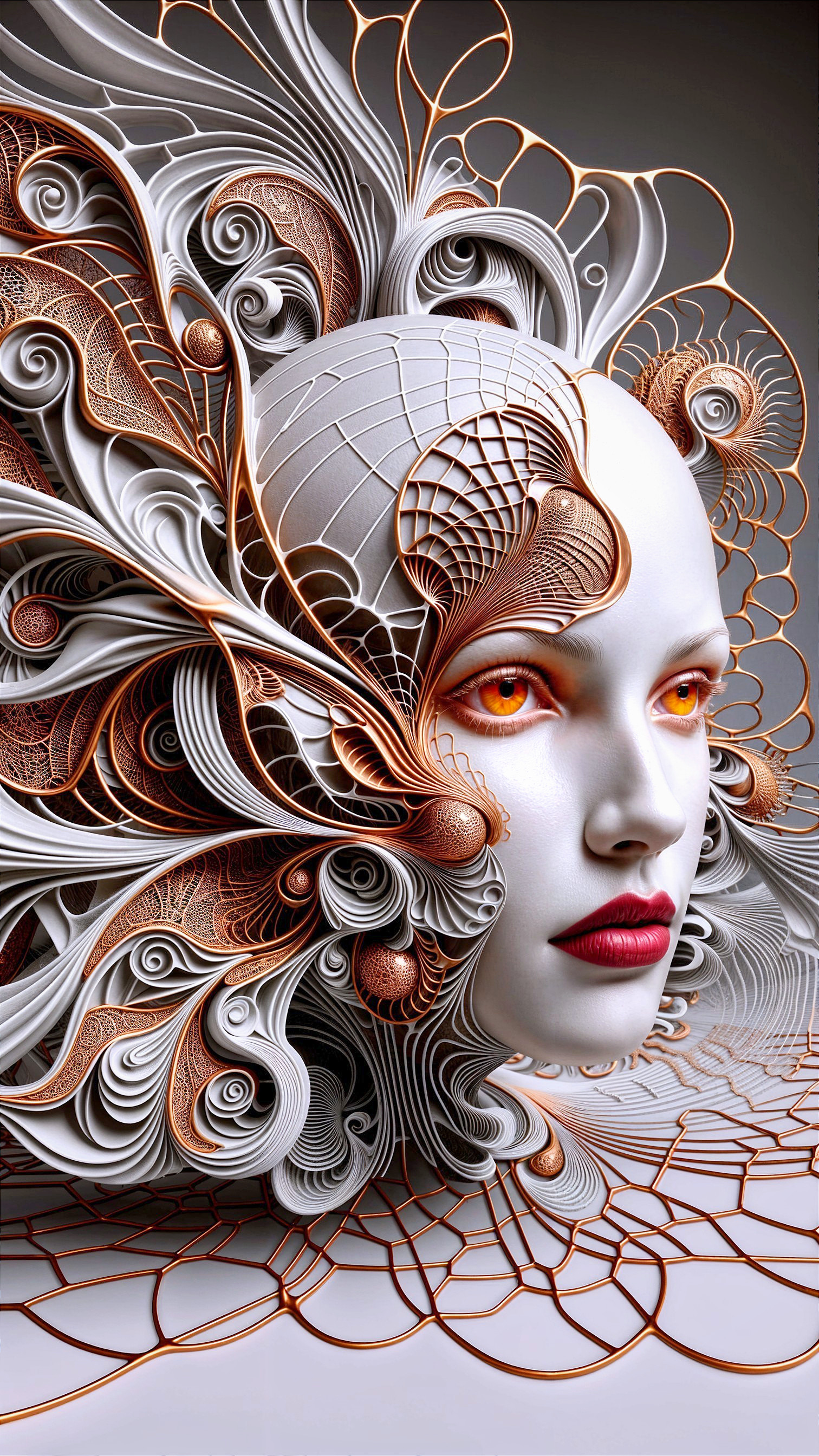 Surreal Human Face with Organic Shapes and Patterns