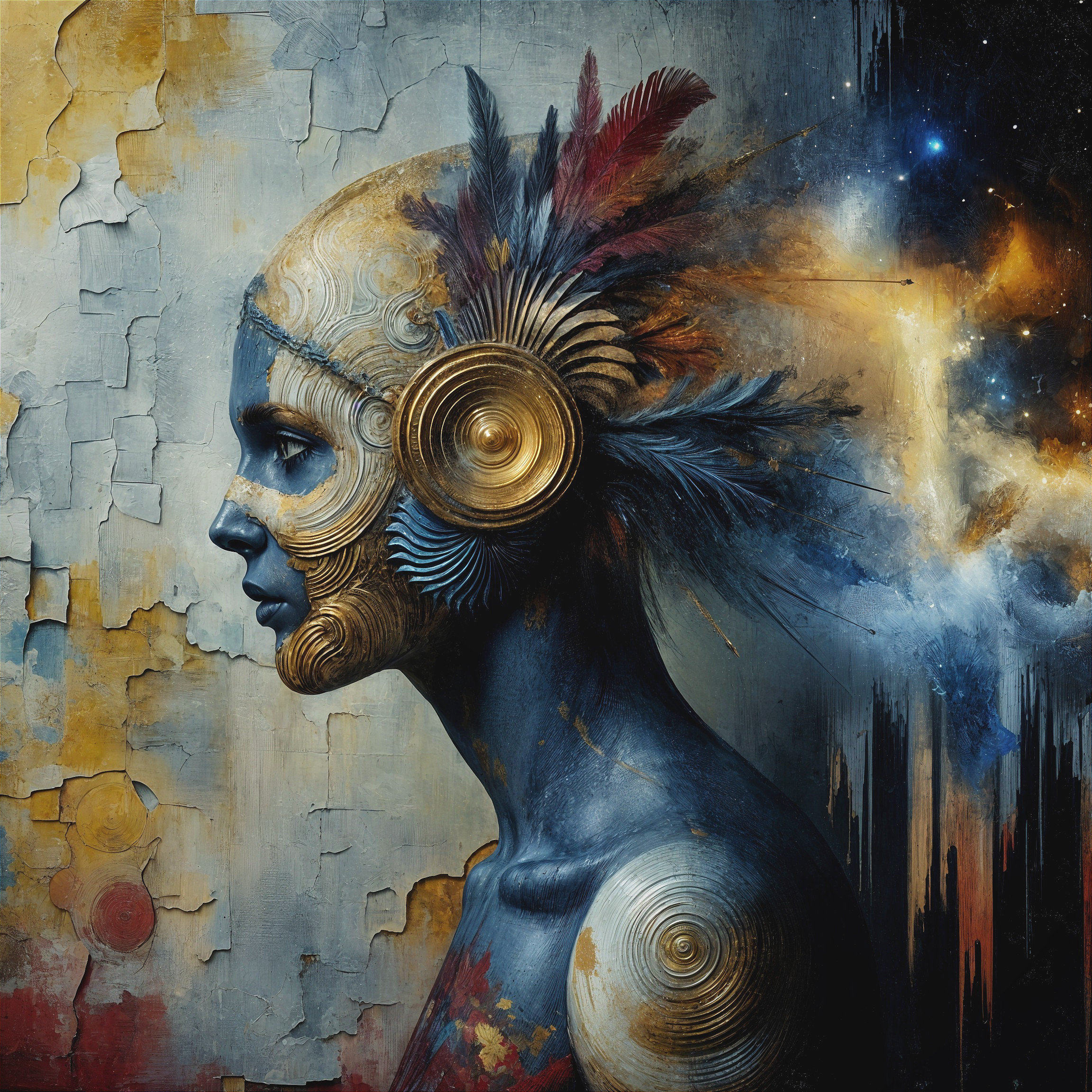 Humanoid Portrait with Decorative Cosmic Features
