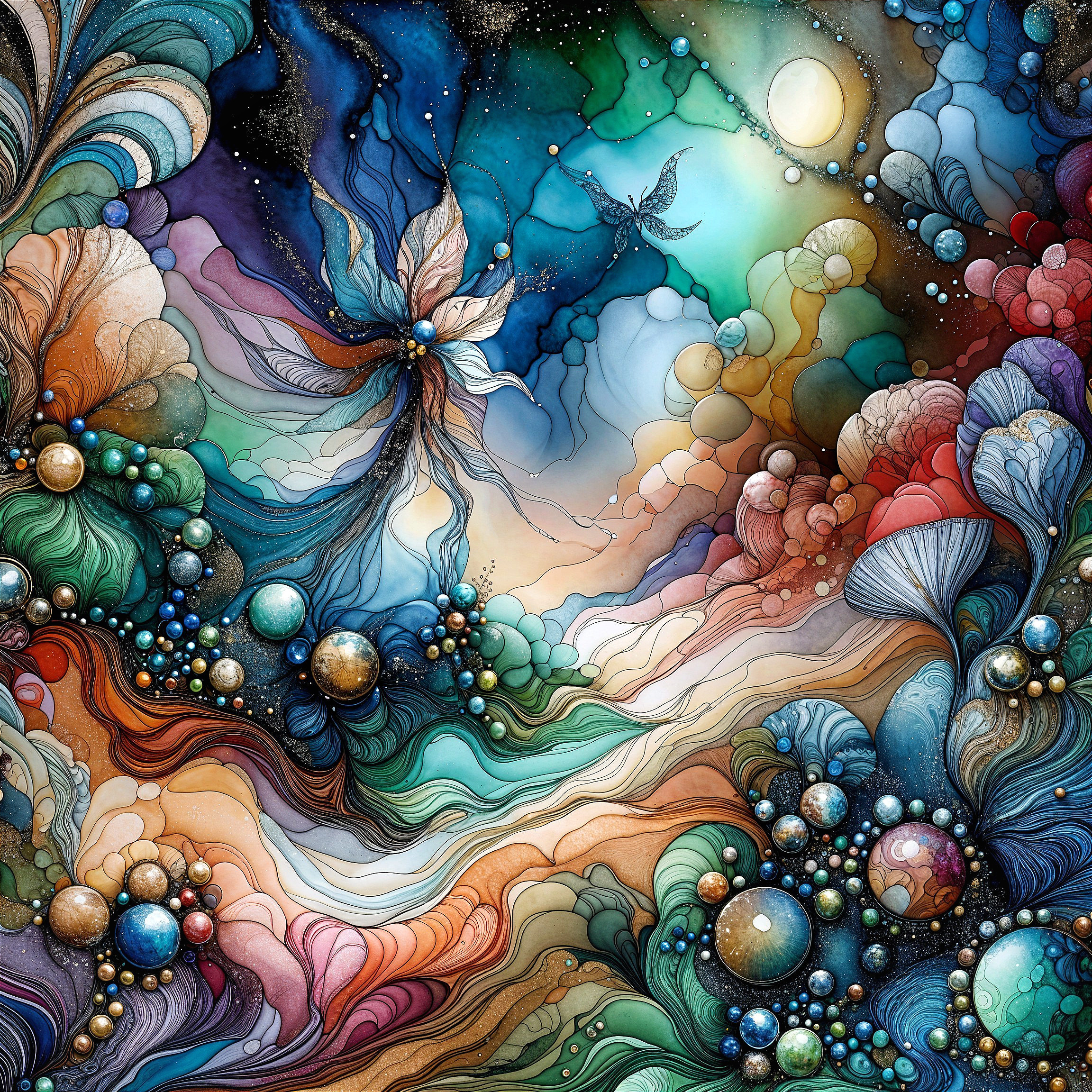 Vibrant Abstract Landscape with Ethereal Forms and Colors