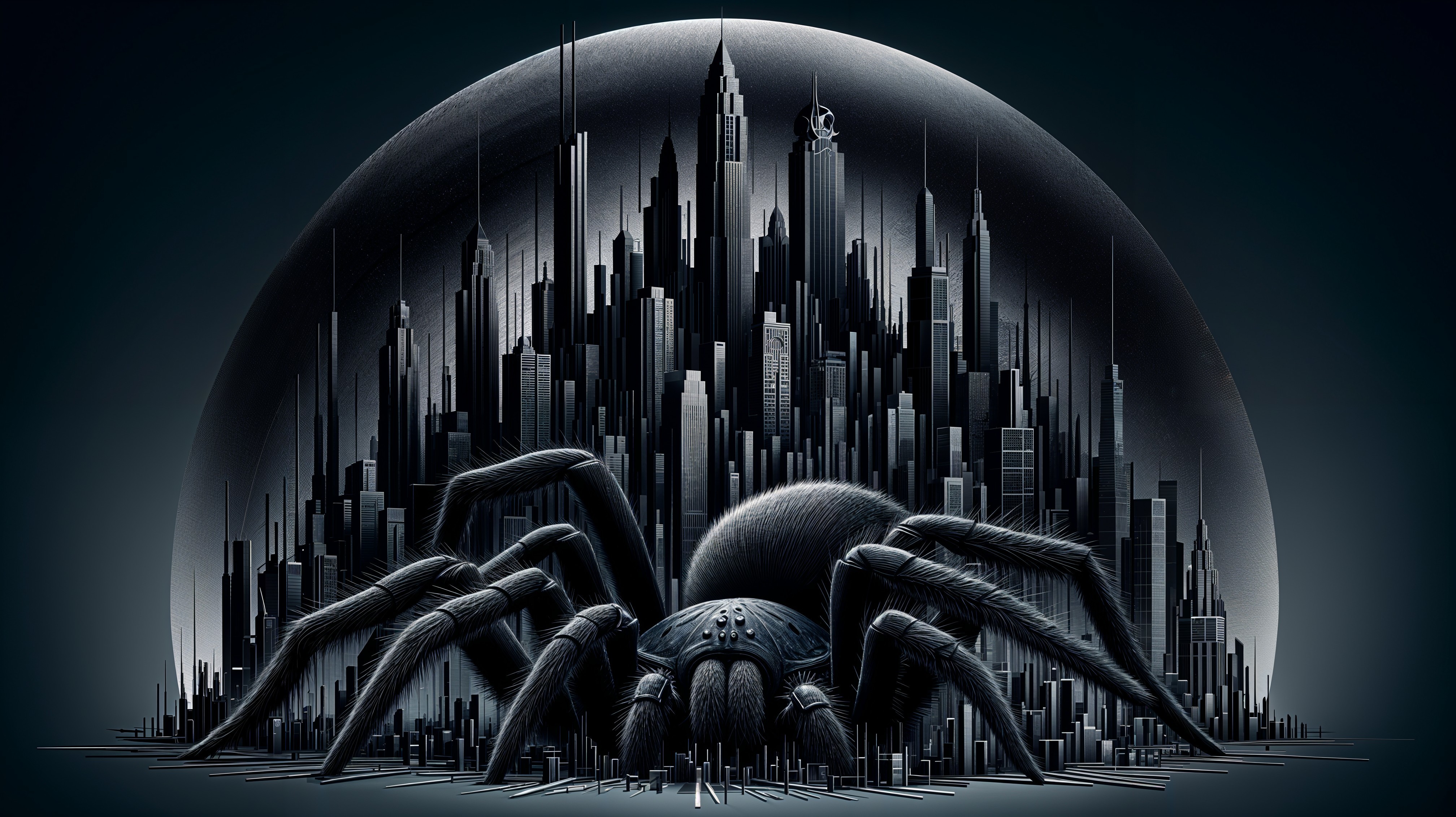 Colossal Spider Overlooks Futuristic Cityscape