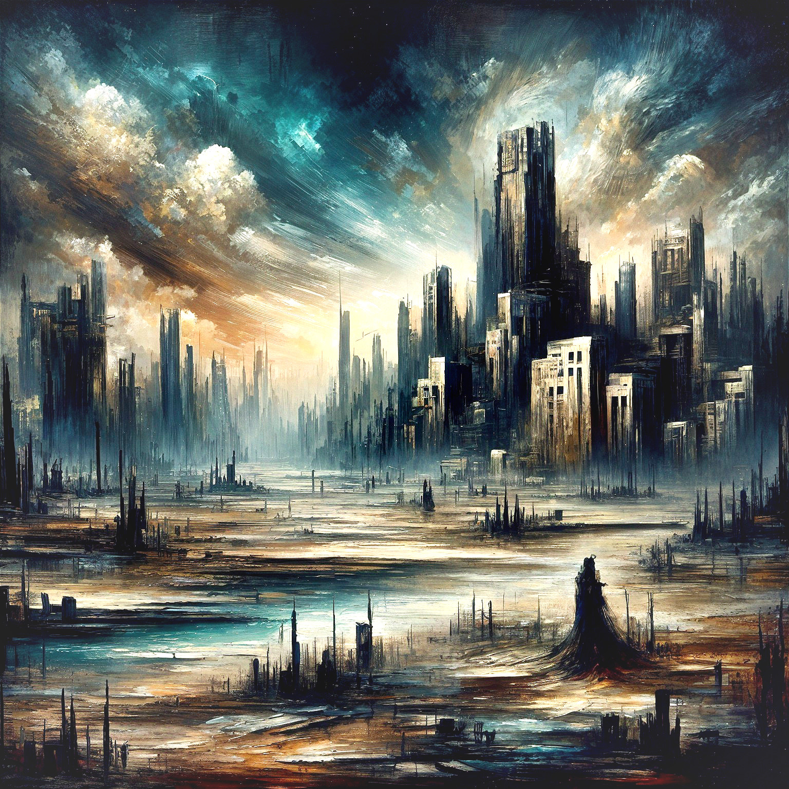 Dramatic Dystopian Landscape with Abstract Skyscrapers