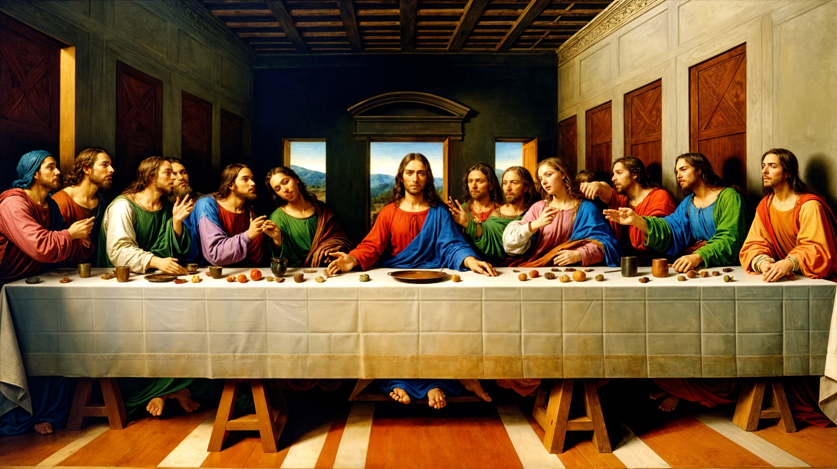 The Last Supper with Jesus and Twelve Apostles Depicted