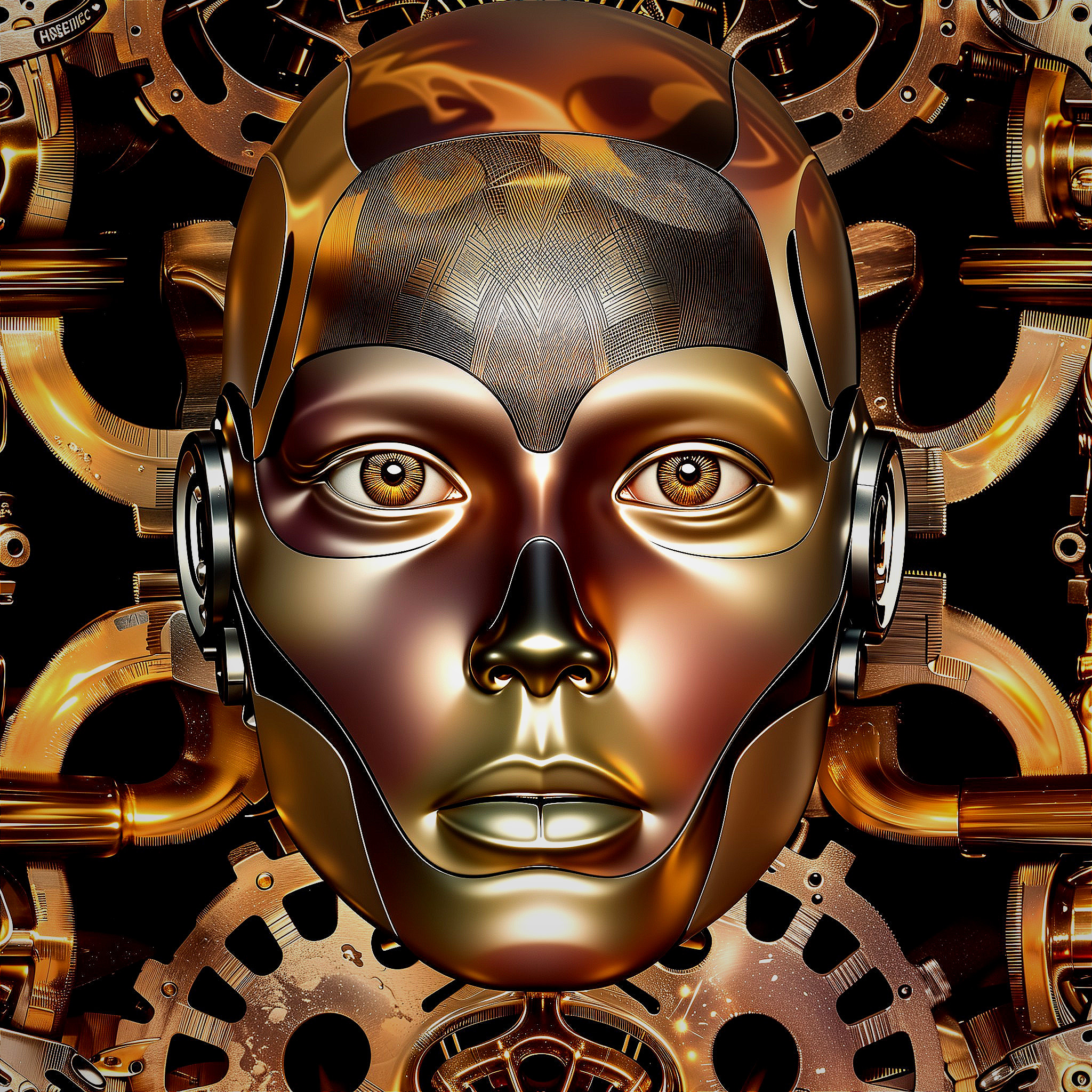 Futuristic Robotic Face with Steampunk Elements