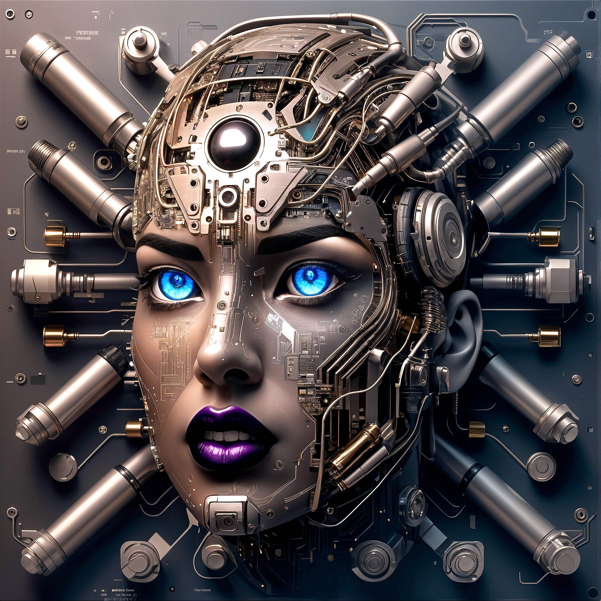 Futuristic Cybernetic Face with Mechanical Features