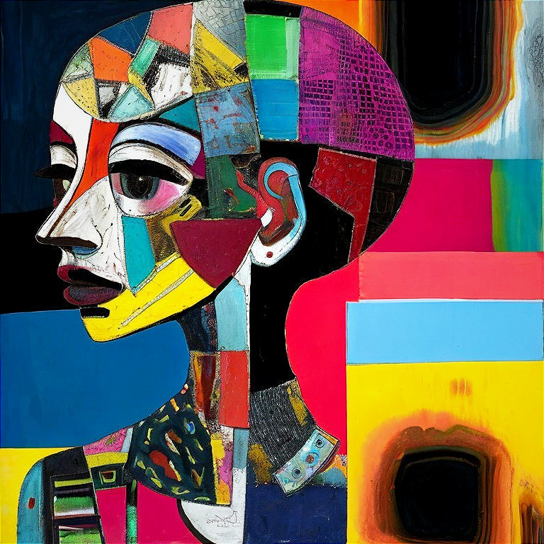 Vibrant Abstract Portrait with Bold Colors and Shapes