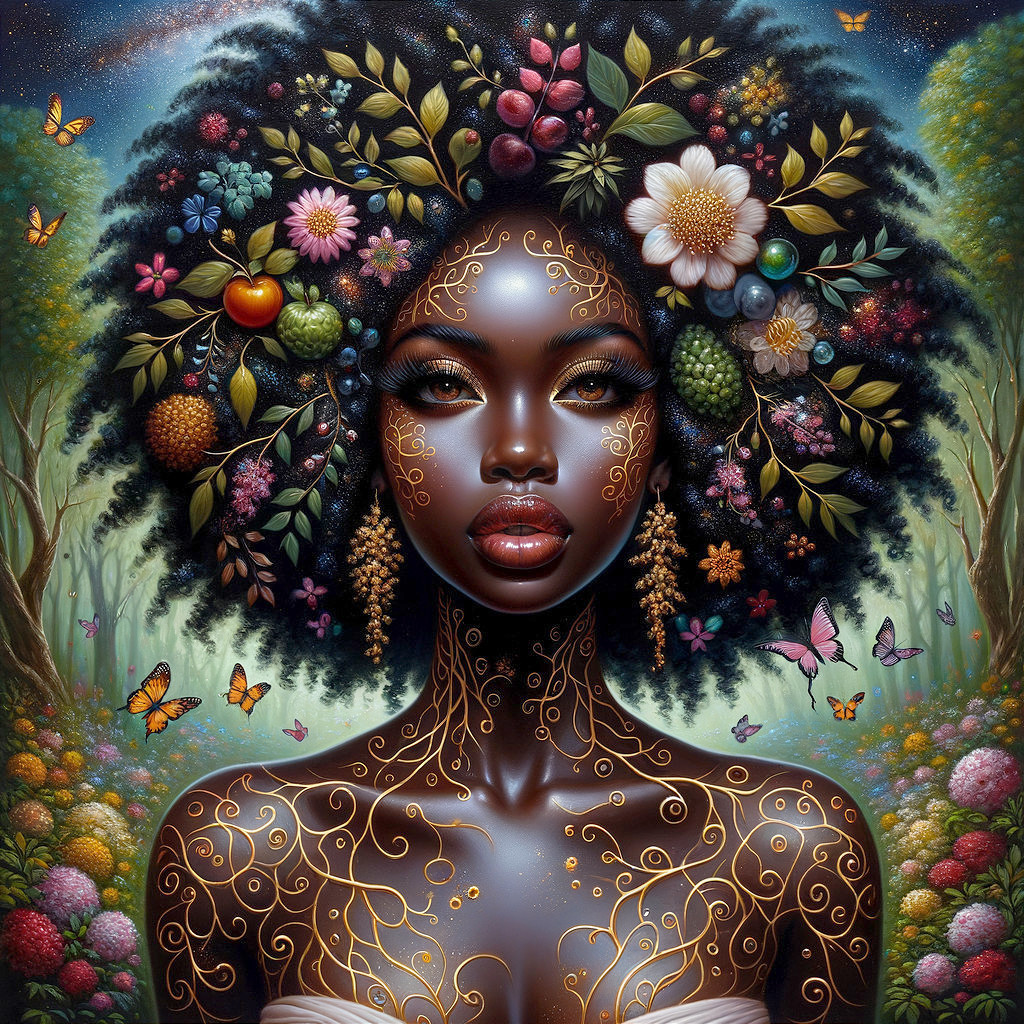 Portrait of a woman with nature-inspired hairstyle