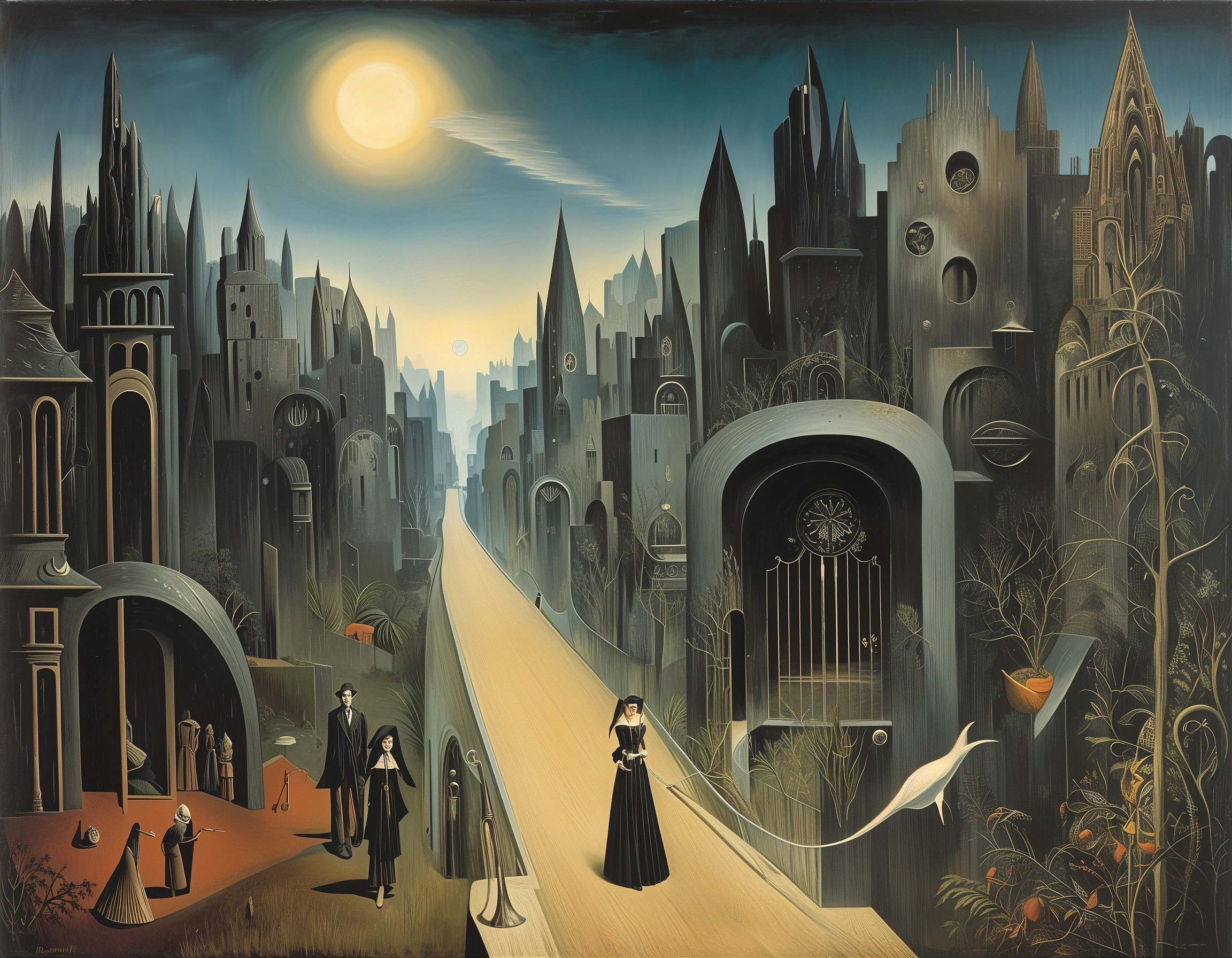 Surreal Gothic Landscape with Moonlit Details