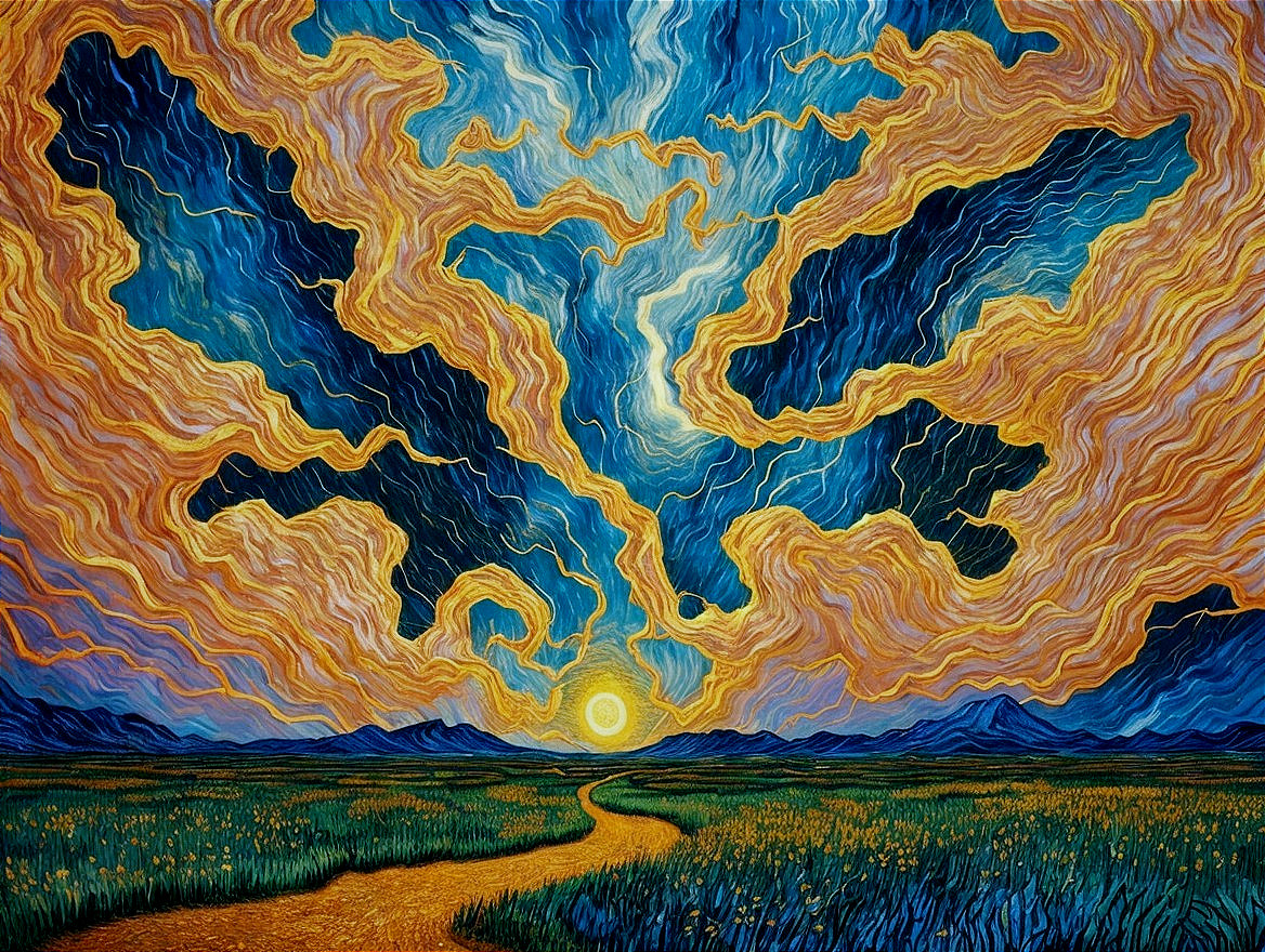 Vibrant Landscape with Dramatic Sky and Winding Path