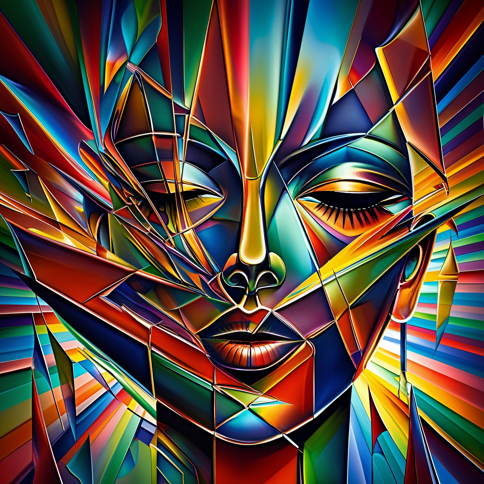 Abstract Face in Geometric Shapes and Bold Colors