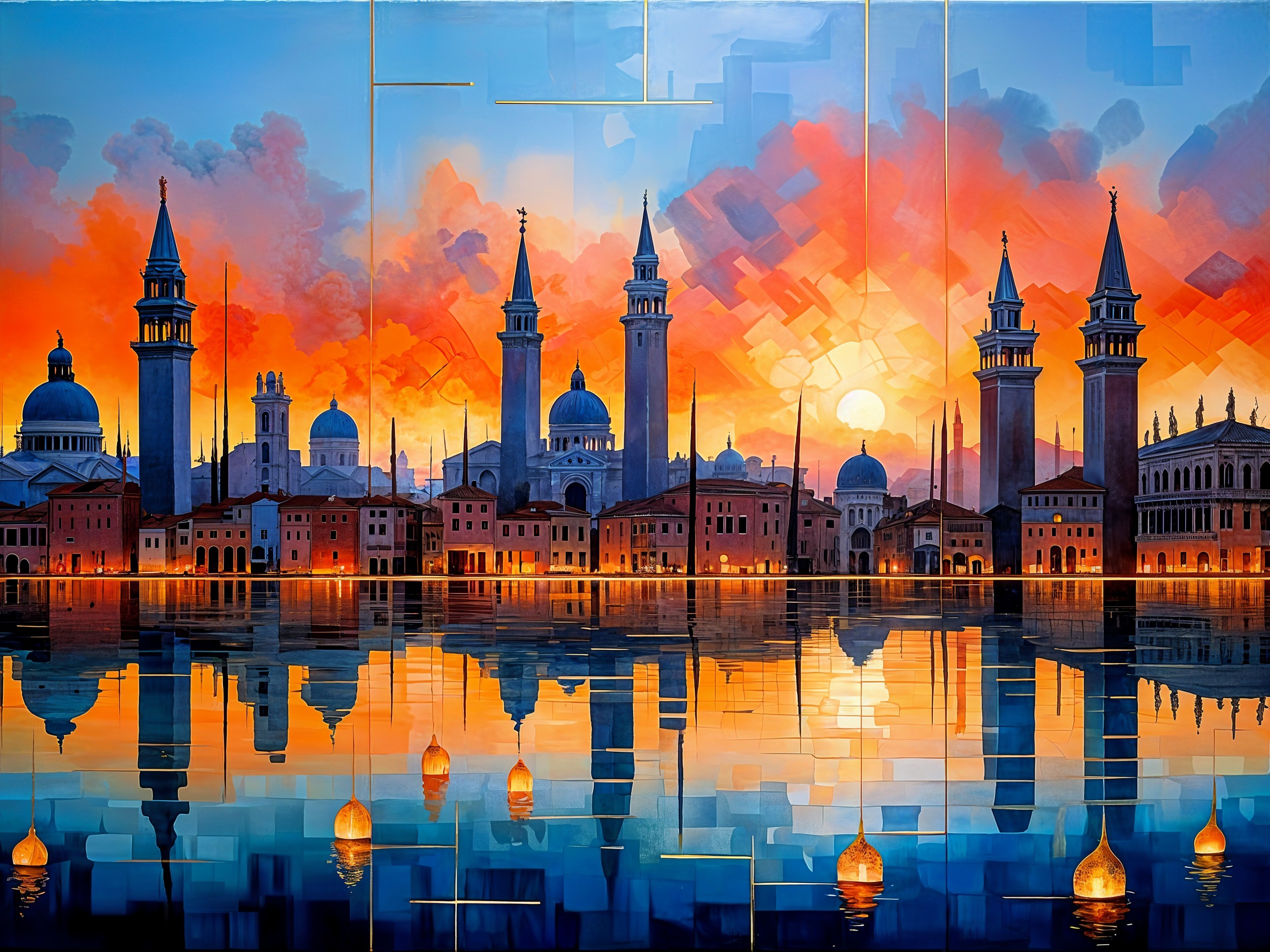 Vibrant Sunset Over a Venice-Inspired Cityscape