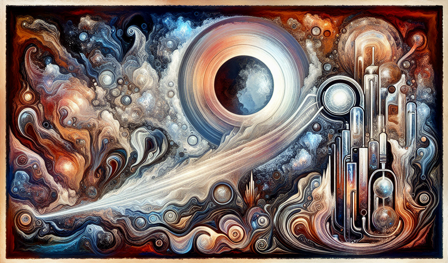 Abstract Cosmic Scene with Celestial Bodies and Structures