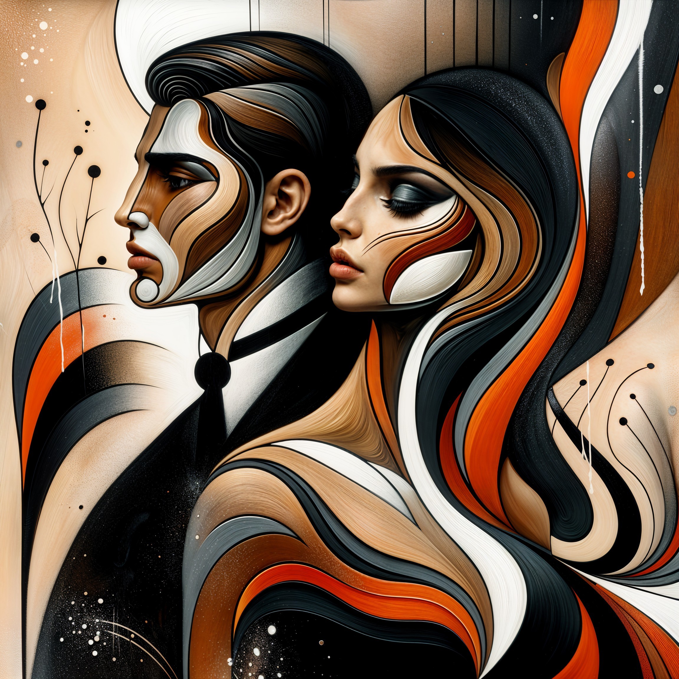 Stylized Portrait of a Man and Woman in Bold Colors