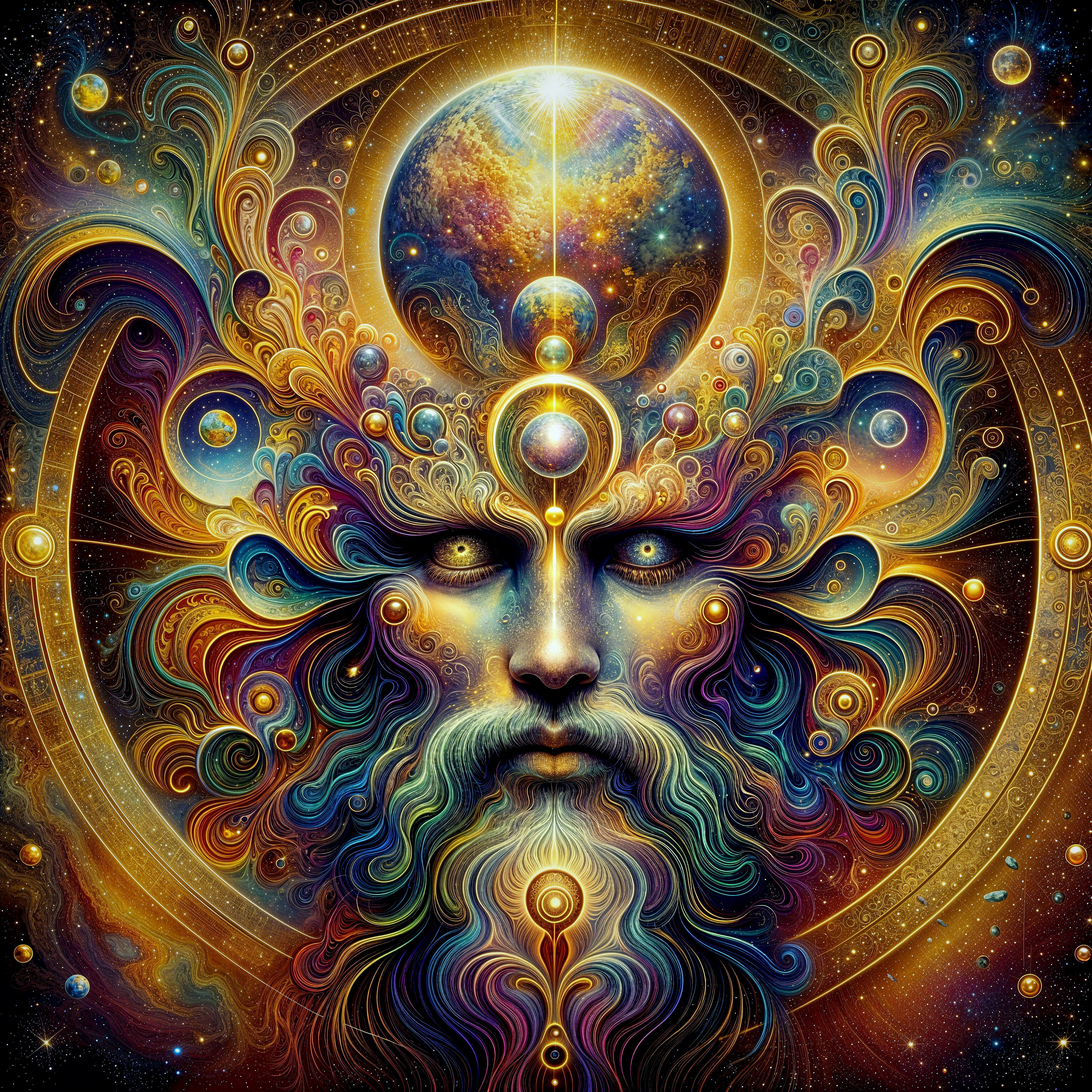 Surreal Portrait of a Cosmic Being with Celestial Elements