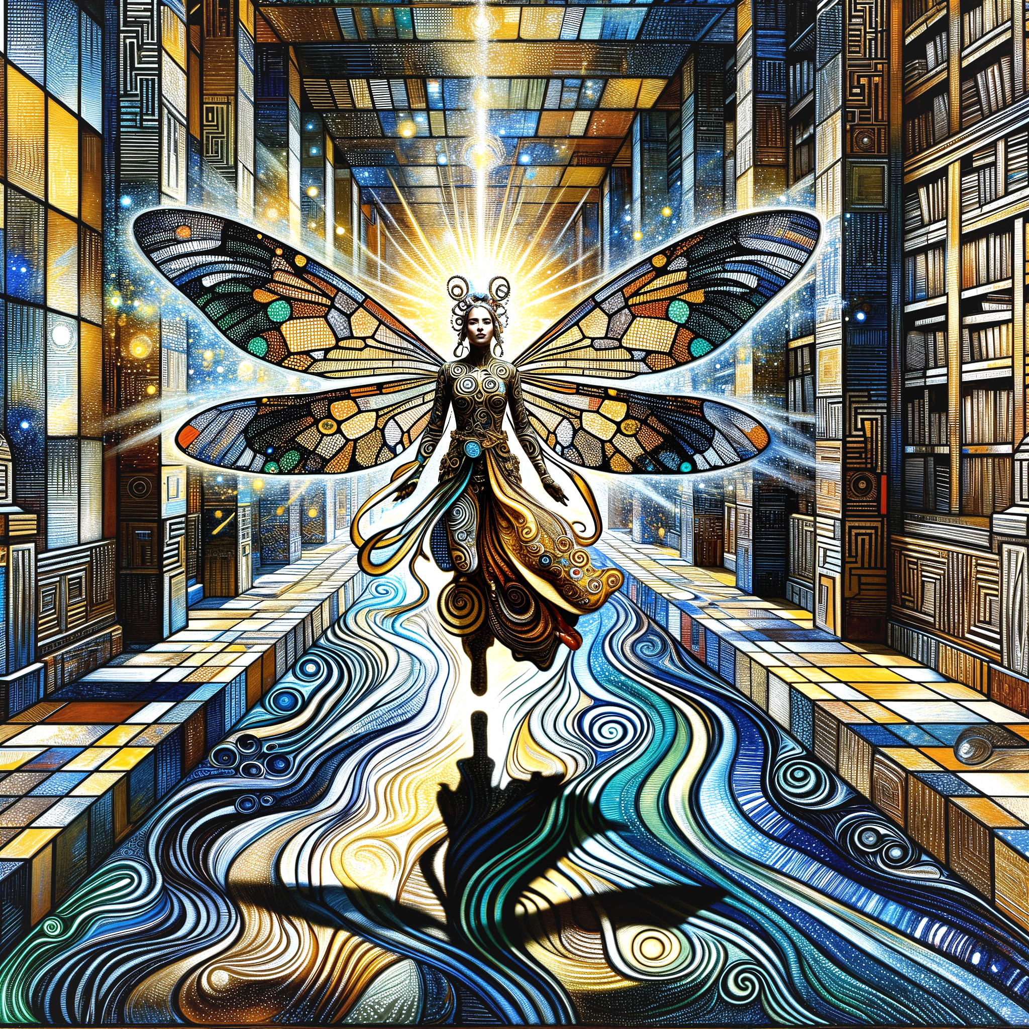 Ethereal Being with Butterfly Wings in Colorful Setting