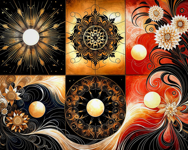 Intricate Celestial Design with Floral Patterns