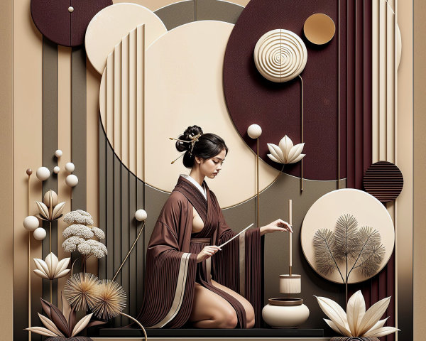 Serene Artwork of Woman in Traditional Attire