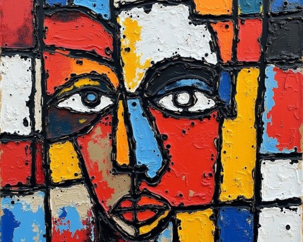 Stylized Face in Vibrant Geometric Shapes and Colors