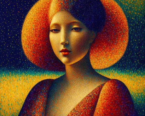 Woman with Vibrant Red-Orange Hair and Serene Expression