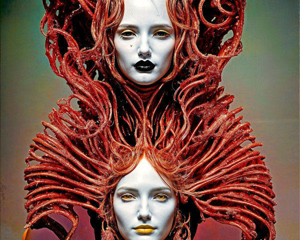 Surreal Sculpture of Intertwined Female Figures