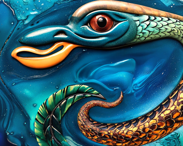Abstract Serpent Creature in Teal and Blue Tones