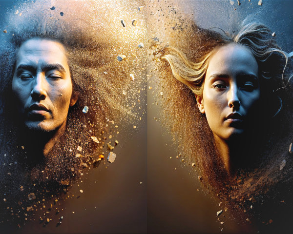 Ethereal Faces in Swirling Light and Particle Effects
