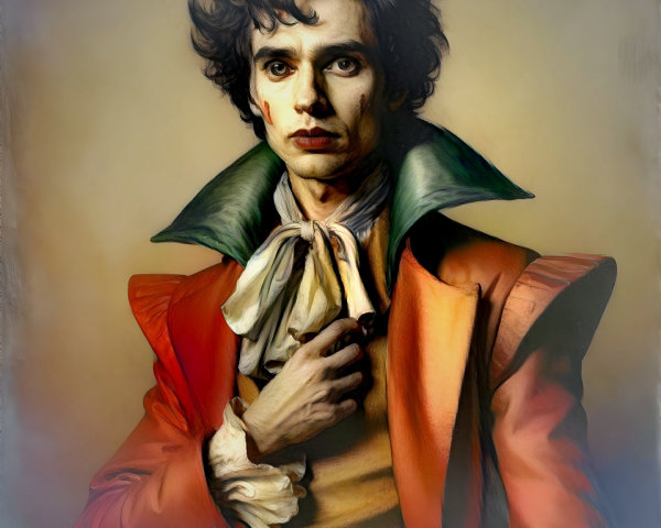 Dramatic Portrait of a Figure in Colorful Costume