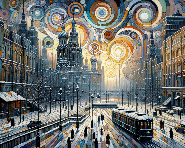 Vibrant Winter City Scene with Historic Architecture