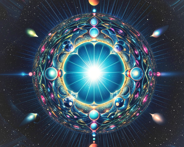 Vibrant Cosmic Sphere with Glowing Orbs and Patterns