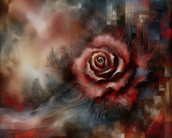 Abstract Rose with Swirling Colors and Textured Background