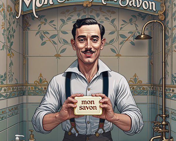 Vintage Illustration of Man with Soap in Elegant Bathroom