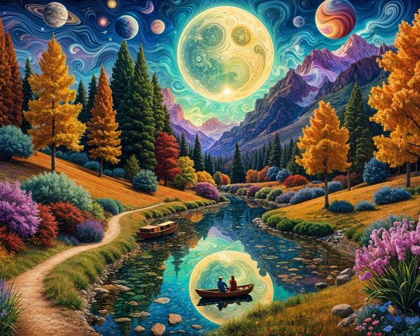 Vibrant Autumn Landscape with Mountains and River