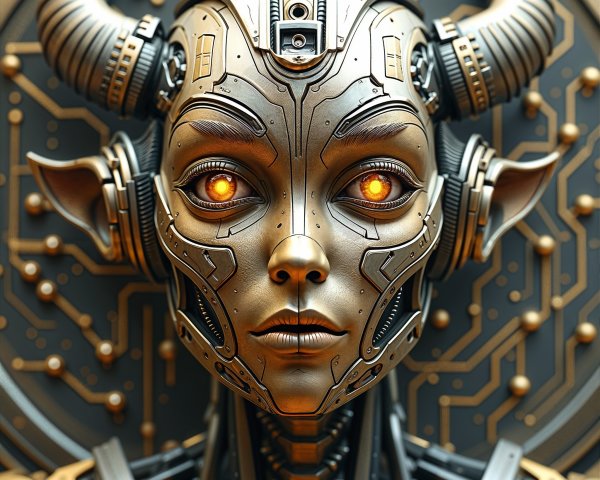 Futuristic humanoid robot with metallic features and circuits