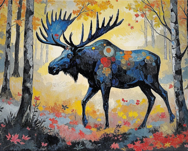 Moose Silhouette in Vibrant Autumn Forest Scene
