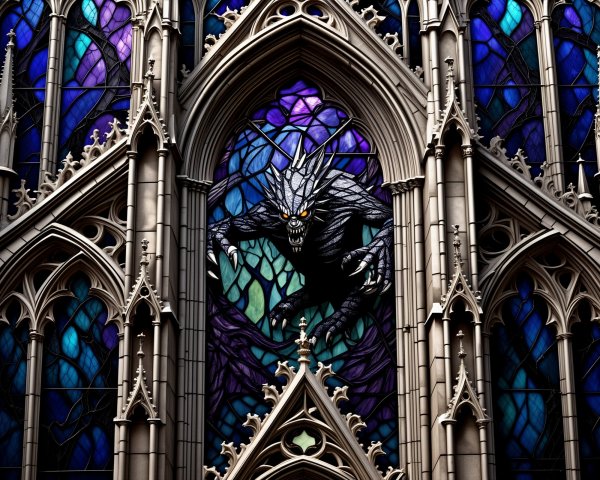 Stained Glass Window of a Mythical Creature in Gothic Style