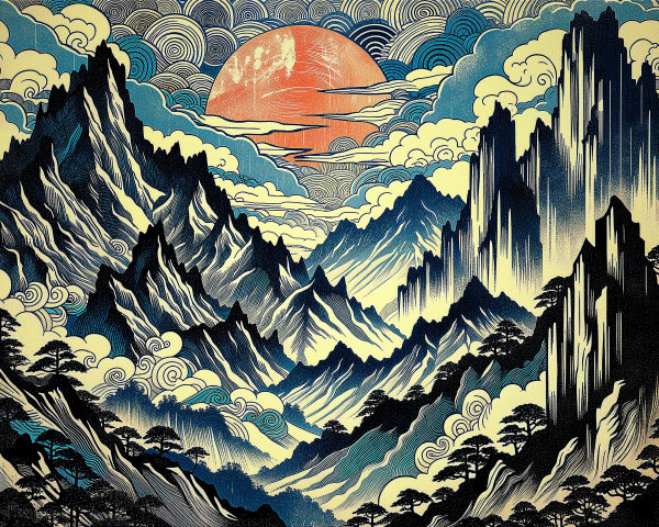 Majestic Mountains Under Vibrant Orange Sunlight