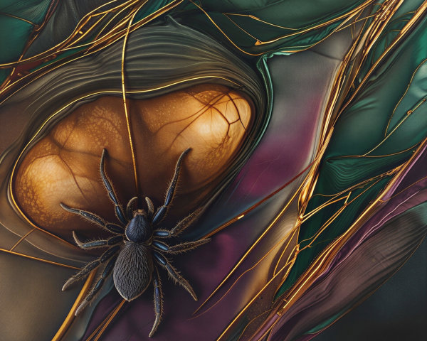 Abstract Composition of Spider on Golden Surface