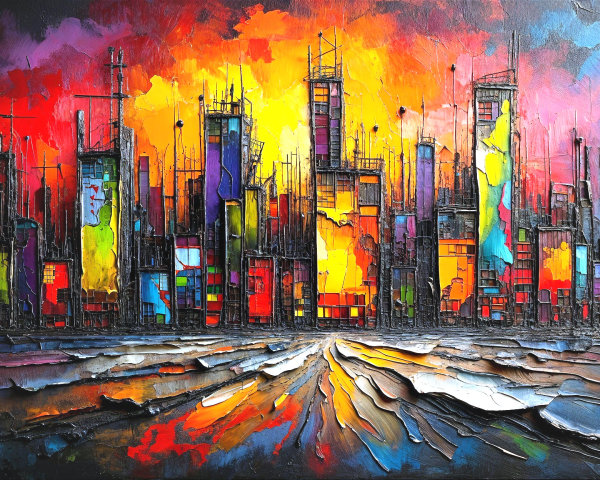 Vibrant Abstract Cityscape with Colorful Skyscrapers